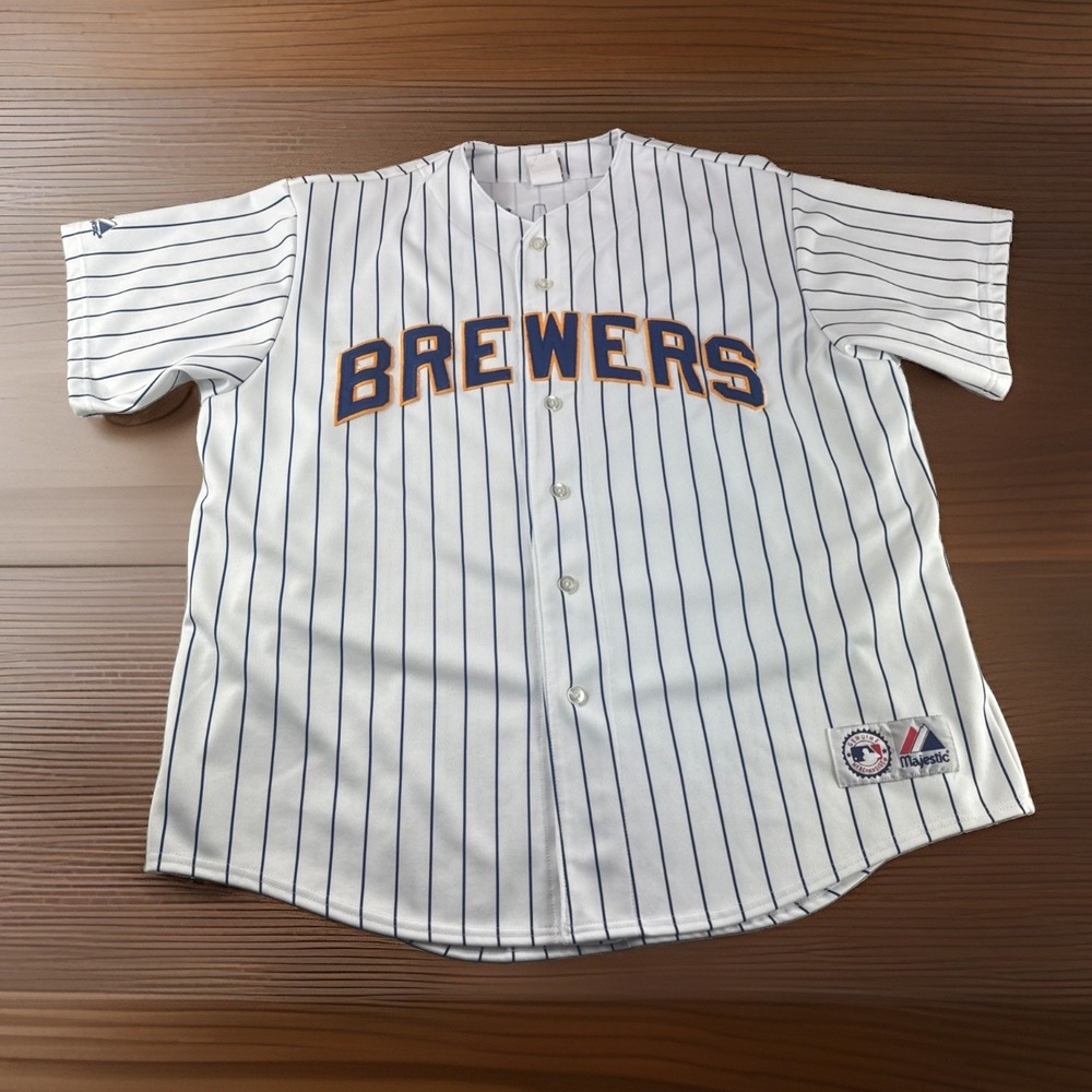 Milwaukee Brewers Ryan Braun Majestic Embroidered Jersey Mens 2XL Striped READ